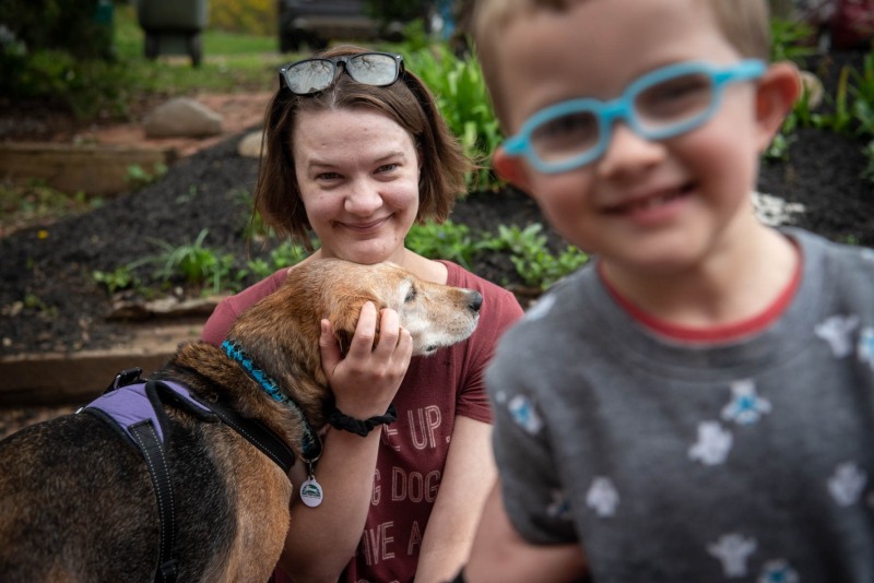 Miri's co-founder, Jessica Leake, with her adopted dog, Kya. She was one of the dogs documented in The Underdogs when her family relinquished her because of her toddler's allergies.